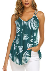 Floral Print V Neck Cami Top Sleeveless Loose Fit Women's Clothing