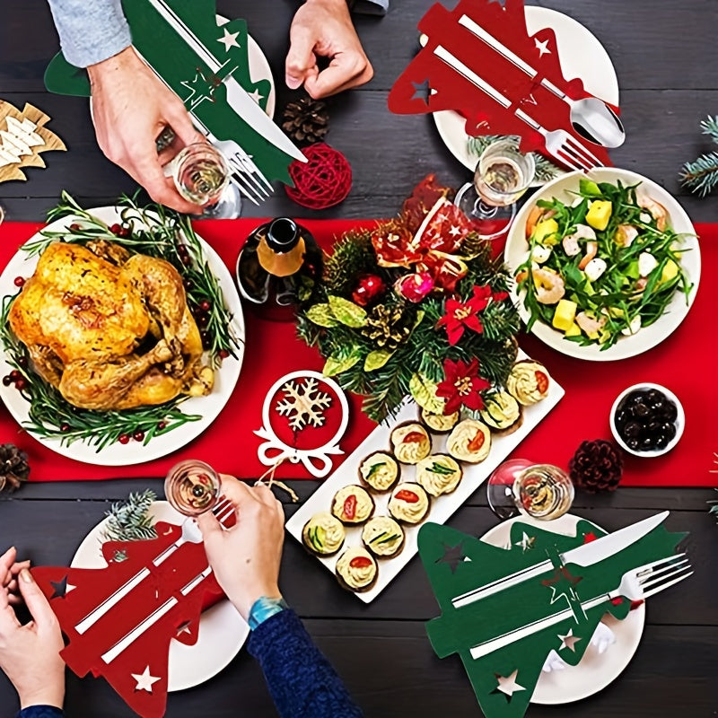 5pcs Christmas Tree Cutlery Holders Felt Fork Spoon Bags