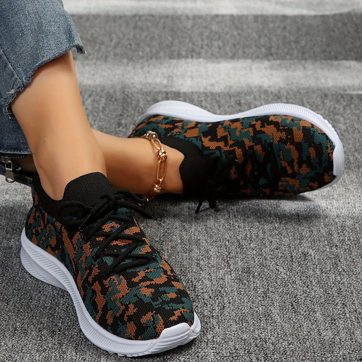 Women's Print Mesh Breathable Sports Shoes Lightweight Non slip Travel Shoes