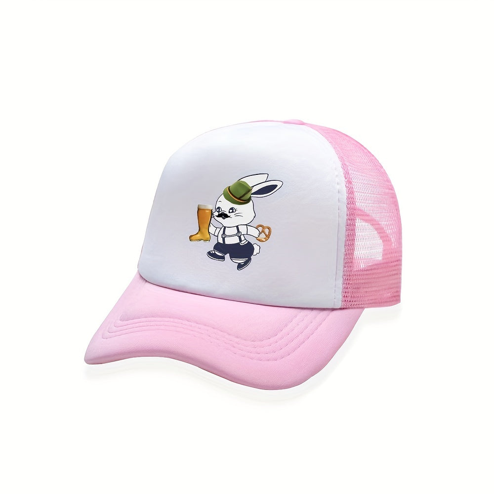 Beer Rabbit Trucker Hat Y2K Pink Baseball Cap Mesh Breathable Cartoon