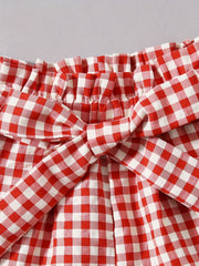 2pcs Toddler Girls Cherry Ruffle T Shirt & Plaid Shorts Set Kids Summer Clothes