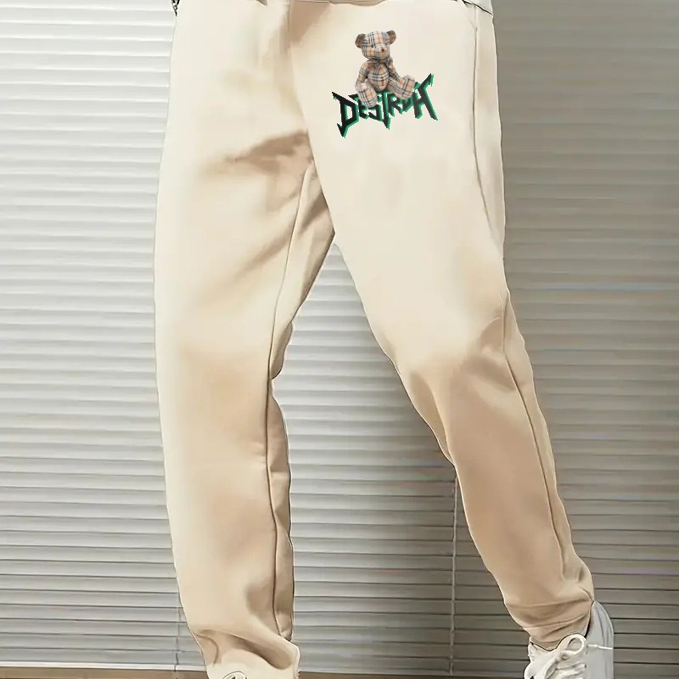 Plaid Bear Comfy Drawstring Joggers Men's Casual Pants