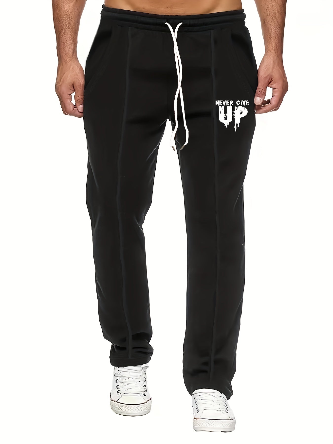 Never Give Up Letter Print Casual Drawstring Pants
