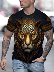 Lion Graphic 3D Print Men's Crew Neck T Shirt Short Sleeve Summer Tee