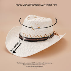 Cow Head Belt Retro Sunshade Western Cowboy Straw Hat
