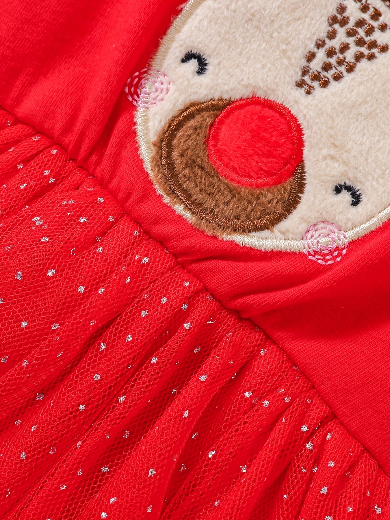 Baby Girls Christmas Fawn Patch Snowflake Dot Mesh Skirt Swing Dress