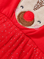 Baby Girls Christmas Fawn Patch Snowflake Dot Mesh Skirt Swing Dress