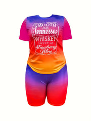 Women's Ombre & Graphic Print Tee & Shorts Set