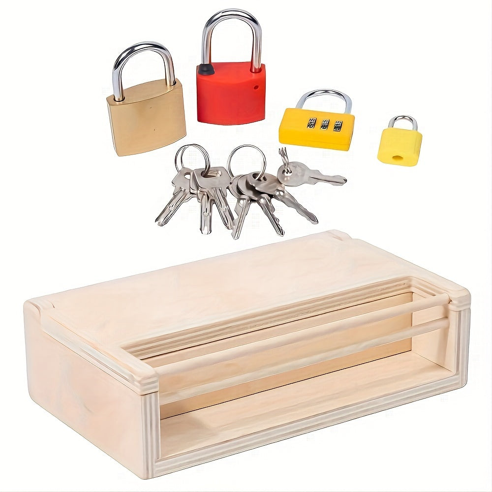 Kids Wooden Lock Box Toy Enhances Fine Motor Skills