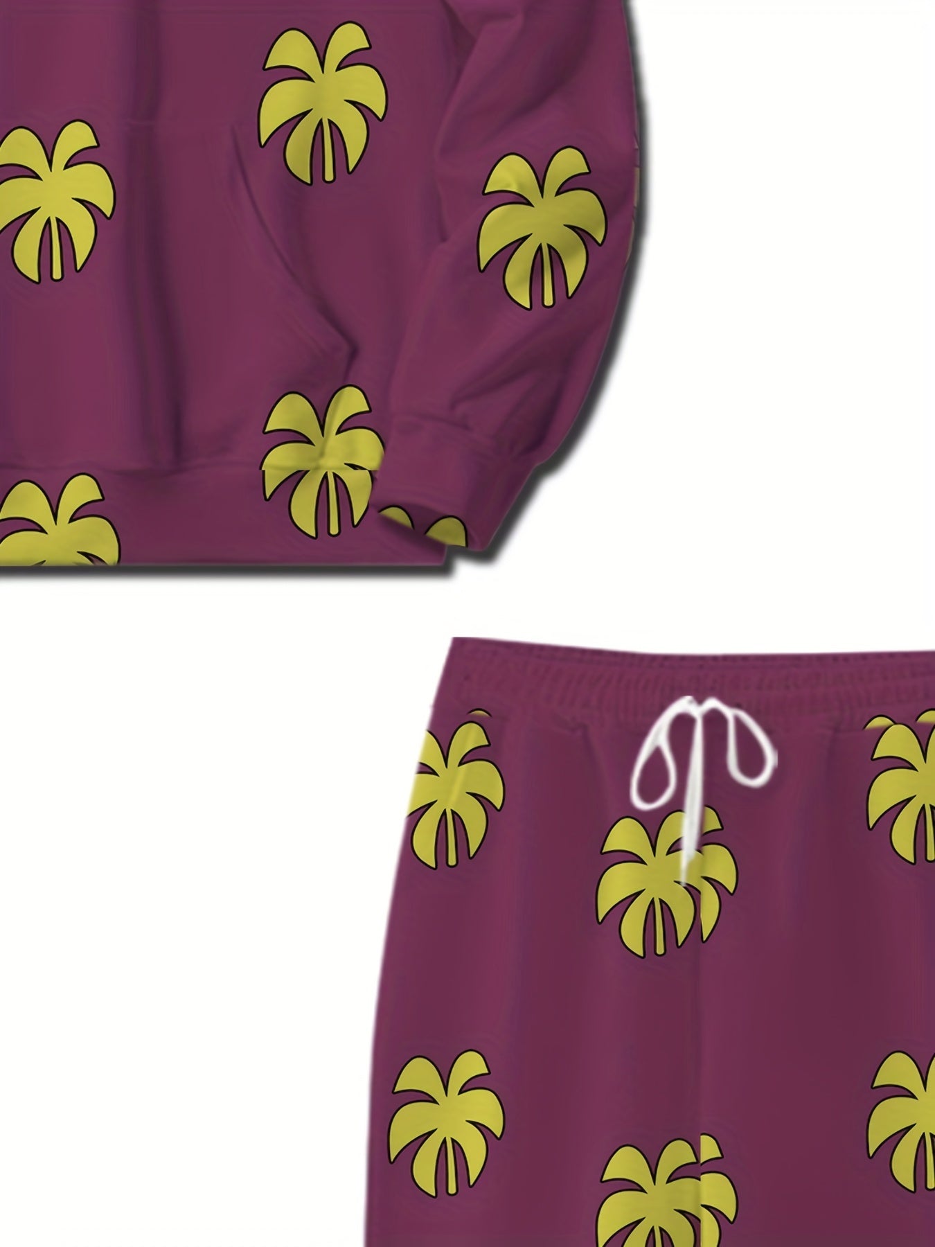 Flower Print Men's Casual Hoodie & Sweatpants Set