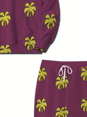 Flower Print Men's Casual Hoodie & Sweatpants Set