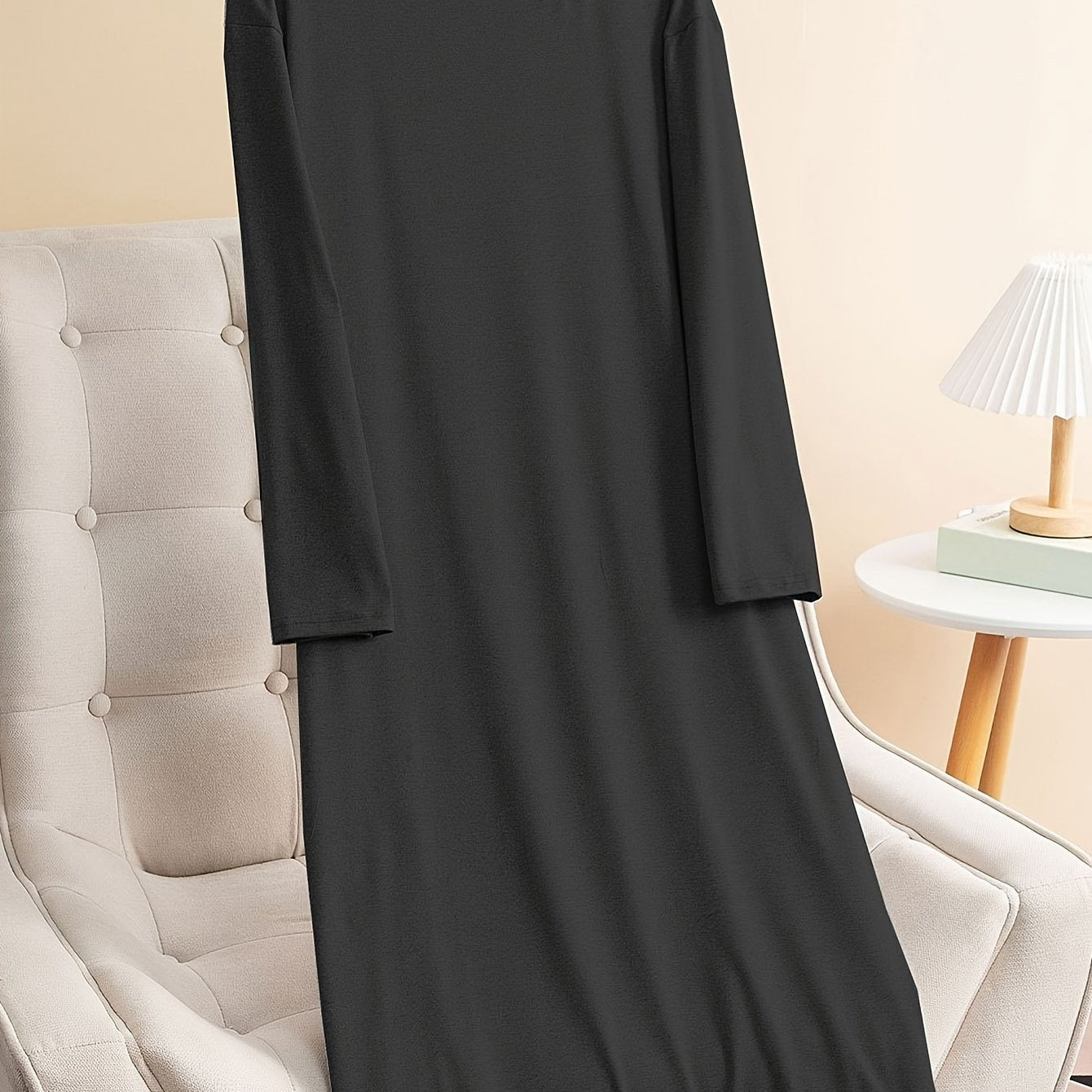 Long Sleeve Lounge Dress Women's Round Neck Tee Sleep Dress