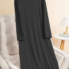 Long Sleeve Lounge Dress Women's Round Neck Tee Sleep Dress