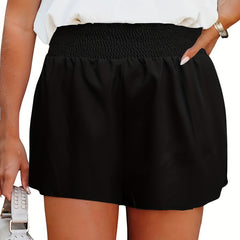Casual Shorts Women's Plus Solid Elastic Waist Shorts