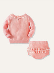 Baby Knit Sweater Set Long Sleeve Pullover Top Shorts 2pc Cotton Set