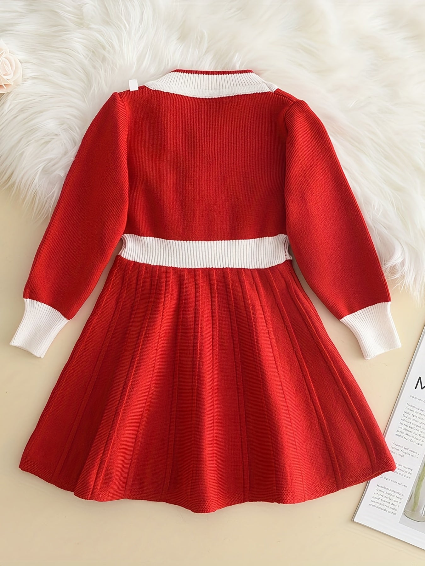 Girls' Knit Pearl Buttons Long Sleeve Sweater Dress