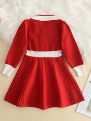 Girls' Knit Pearl Buttons Long Sleeve Sweater Dress