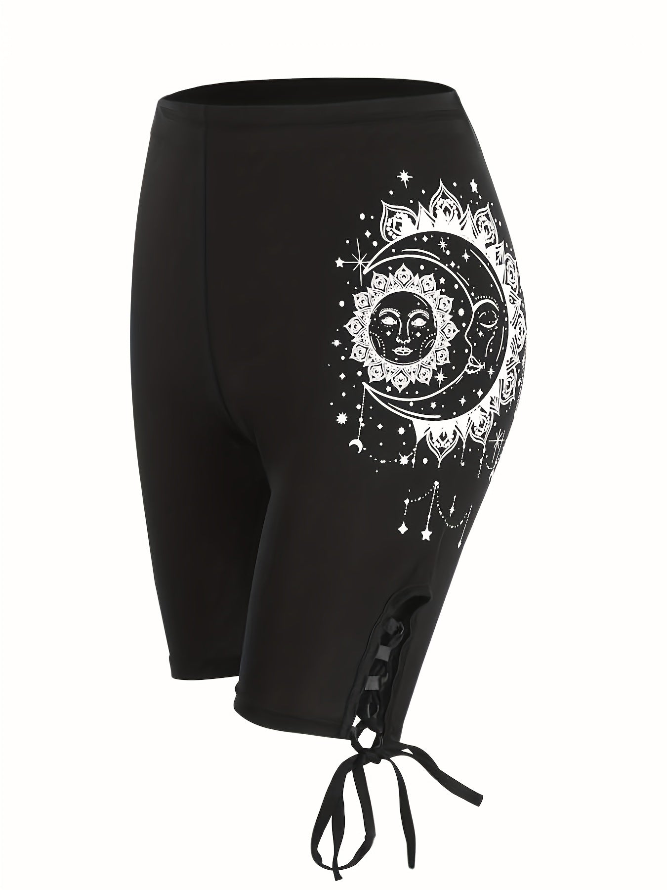 Graphic Print High Waist Leggings Casual Drawstring Leggings