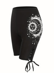 Graphic Print High Waist Leggings Casual Drawstring Leggings