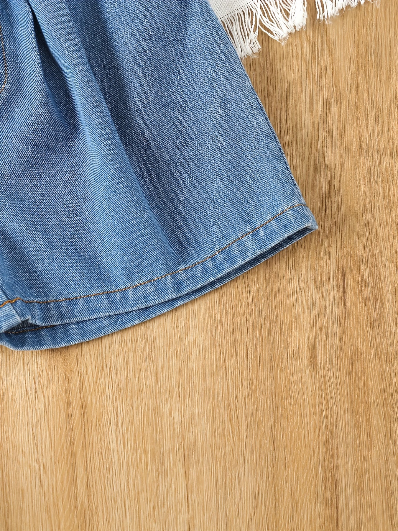 Girls Denim Shorts Elastic Waist Street Style Kids Outfit