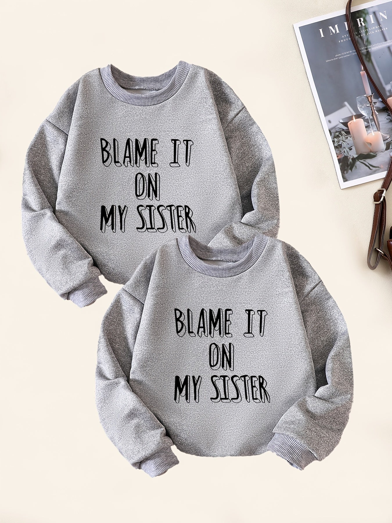 2pcs Sister Letter Print Boys Sweatshirt Crew Neck Tops Kids Clothing