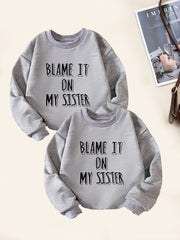 2pcs Sister Letter Print Boys Sweatshirt Crew Neck Tops Kids Clothing
