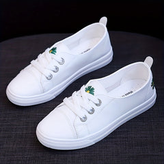 Women's Floral Sneakers Low Lace Up Round Toe Comfy Soft Sole Shoes