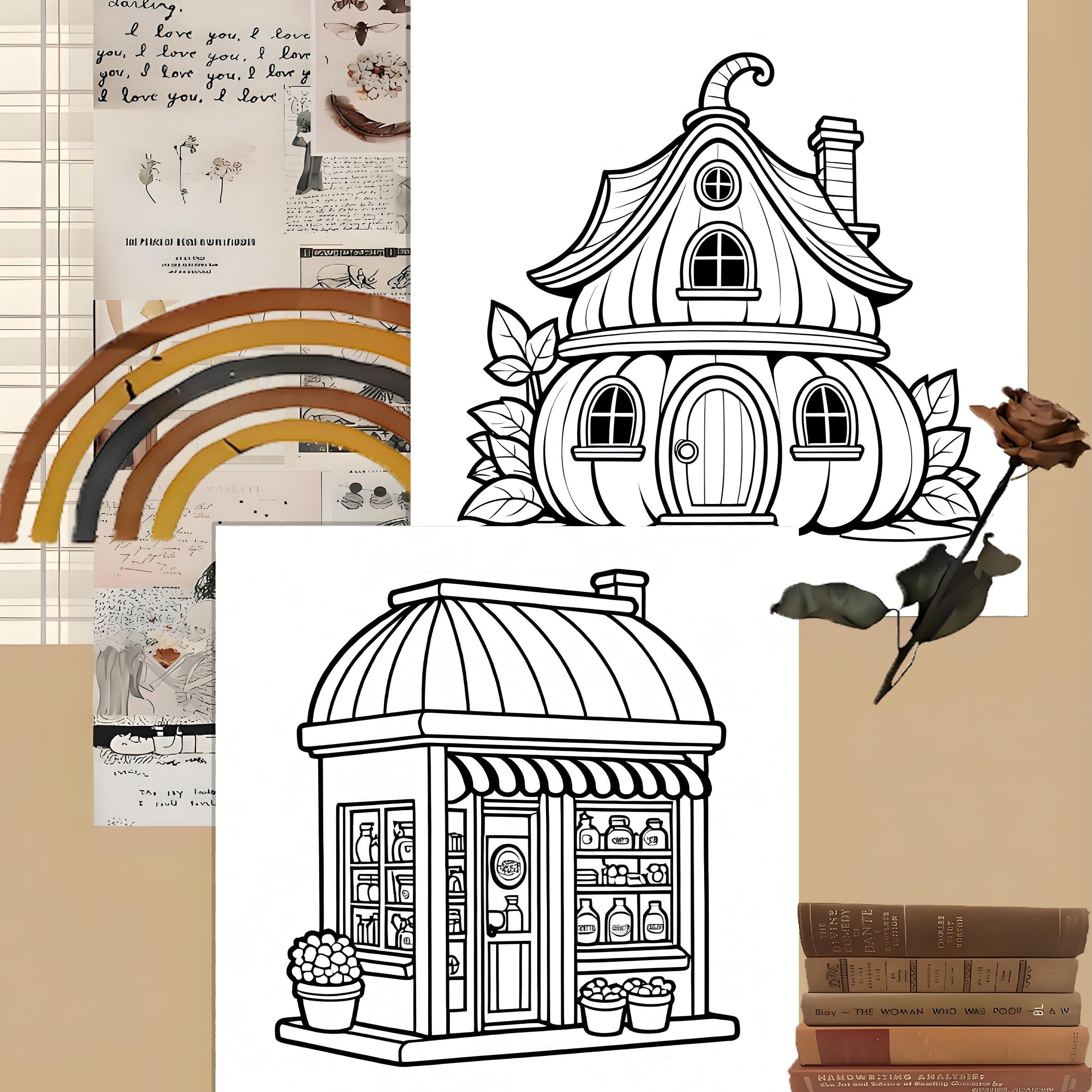 Funny Little Houses Adult Coloring Book - 24 Pages of Whimsical Designs