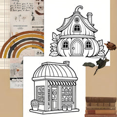 Funny Little Houses Adult Coloring Book - 24 Pages of Whimsical Designs