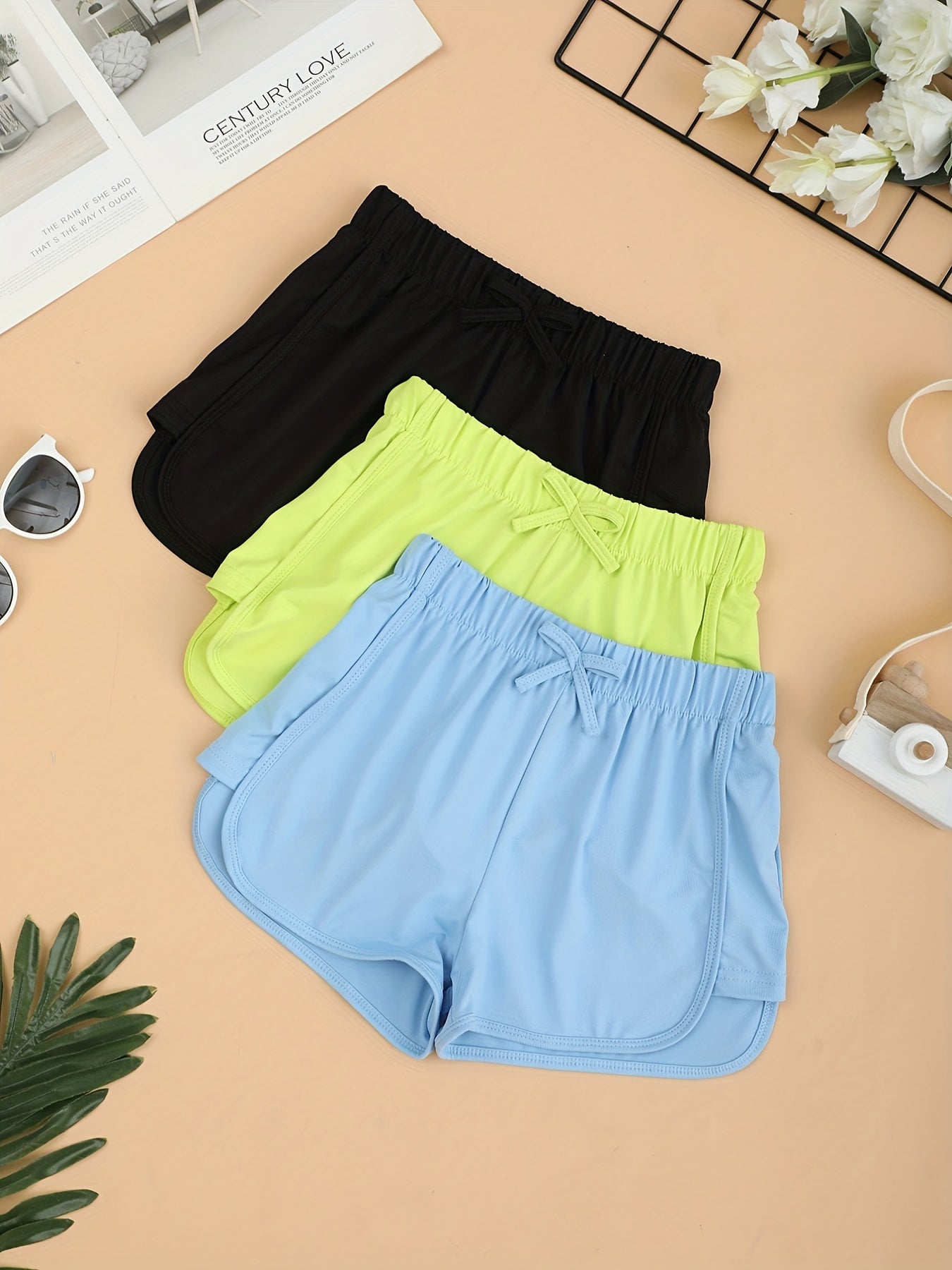 3pcs Girls High Waist Bow Sport Shorts for Kids