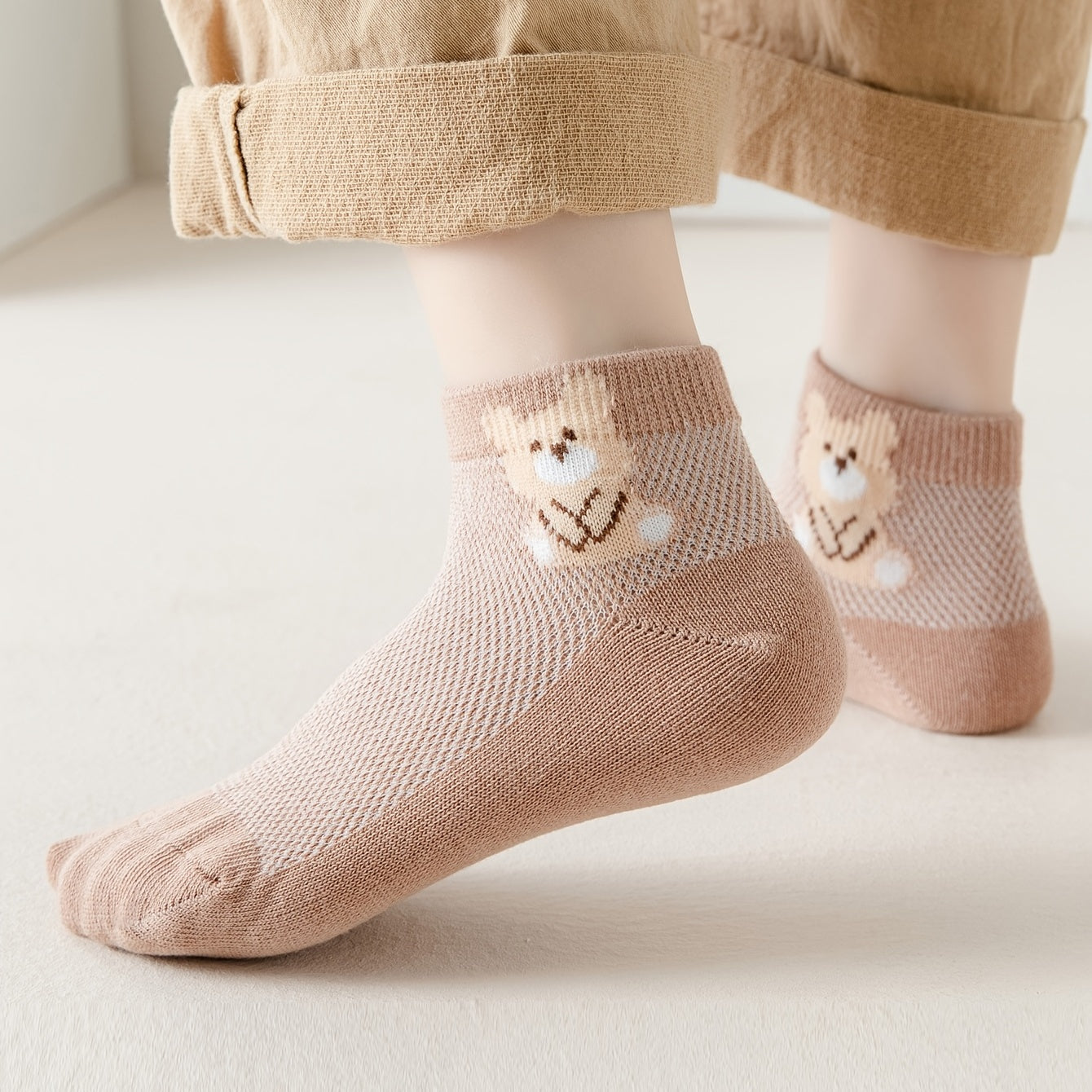 5 Pairs Kids Bear Print Ankle Socks for Girls and Boys