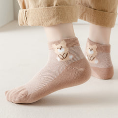 5 Pairs Kids Bear Print Ankle Socks for Girls and Boys