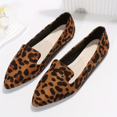 Leopard Print Flat Shoes Soft Sole Micro Suede Casual Flats