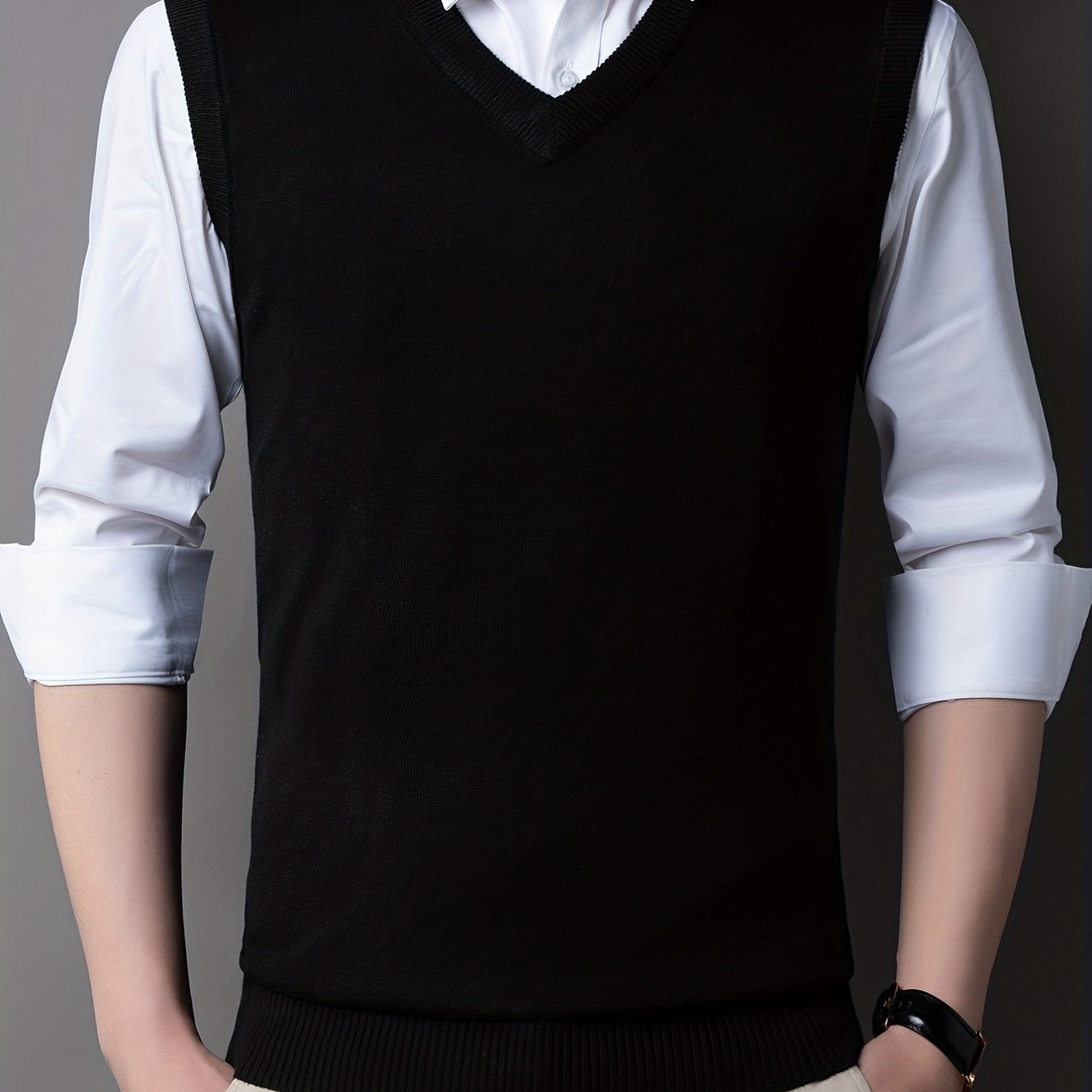 Men's V-Neck Sleeveless Wool Vest Tank Top for Autumn/Winter