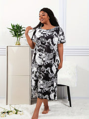 Floral & Skull Print Short Sleeve Tee Nightdress