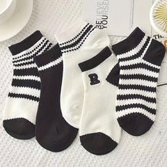 5 Pairs Striped Letter Print Low Cut Ankle Socks Women's Stockings