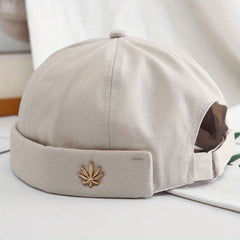Skullcap Sailor Cap Leaf Rivet Embroidery Warm Rolled Cuff Bucket Hat