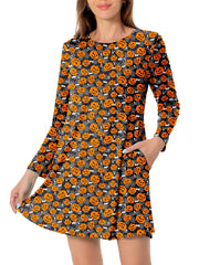 Bat Print Halloween Dress Long Sleeve Mini Dress Women's Clothing