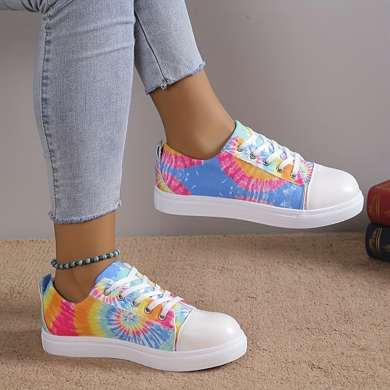 Women's Tie Dye Canvas Shoes Lace Up Low Top Sneakers Lightweight