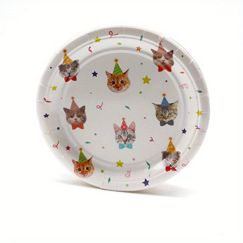 Cat Birthday Party Supplies Plates and Napkins Set
