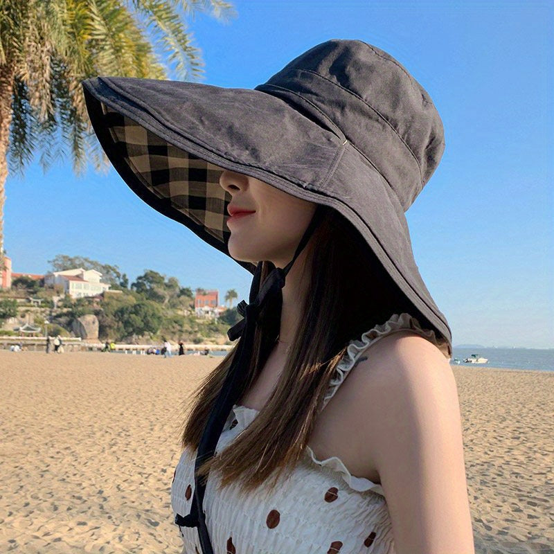 Wide Brim Sunscreen Bucket Hat Lace Up UV Protection Basin Hat