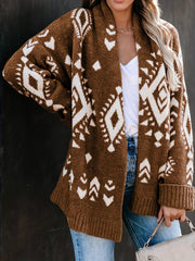 Geometric Pattern Long Sleeve Open Front Cardigan
