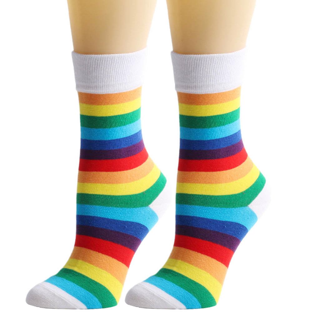 Colorful Rainbow Striped Mid Tube Socks Women's Stockings