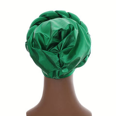 Green Hot Stamping Turbans Three Layer Bright Head Wraps Twist Braid Bonnet