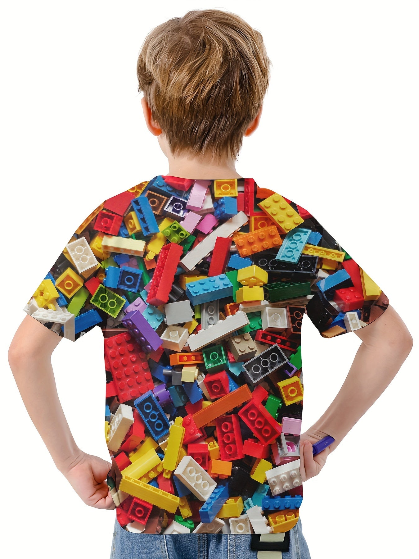 Boys' 3D Building Blocks Graphic T Shirt Active Stretchy Tee