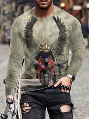 Motorcycle Rider Print Men's Long Sleeve T shirt Stylish Tees For Autumn