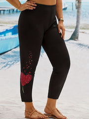 Heart & Dandelion Print Plus Size High Rise Leggings