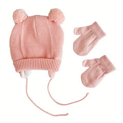 Winter Warm Knit Hat & Gloves Set for Newborn Baby