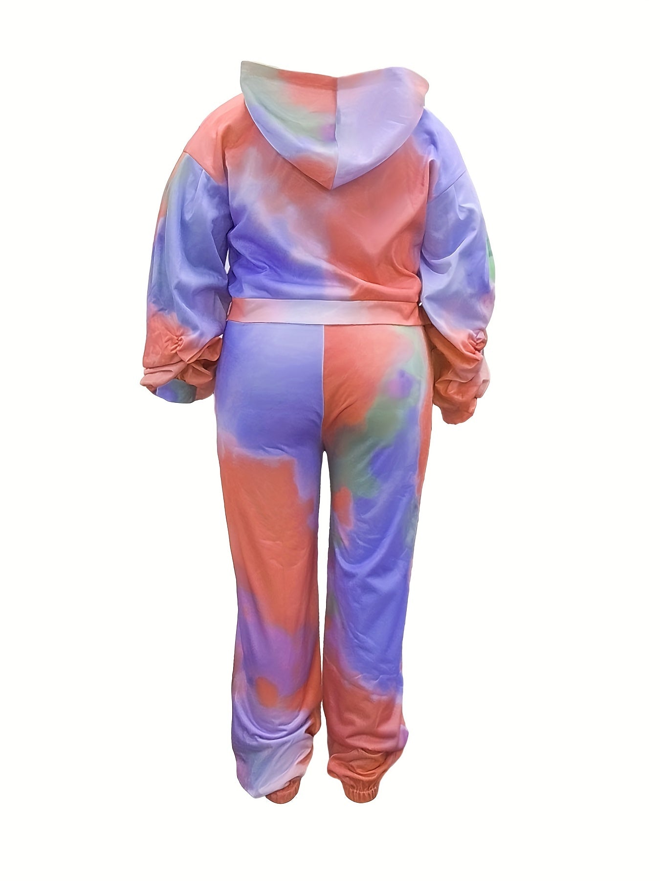 Tie Dye Zip Hoodie & Sweatpants Set Women Plus 2pcs Set