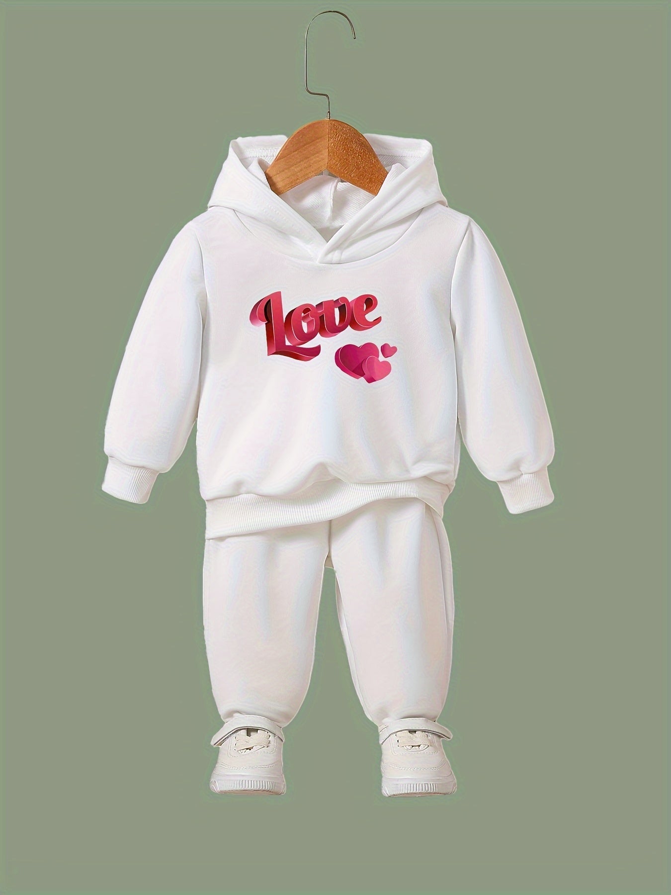 OERYUI 2pcs Heart Graphic LOVE Print Hoodies Pants Set For Girls Boys